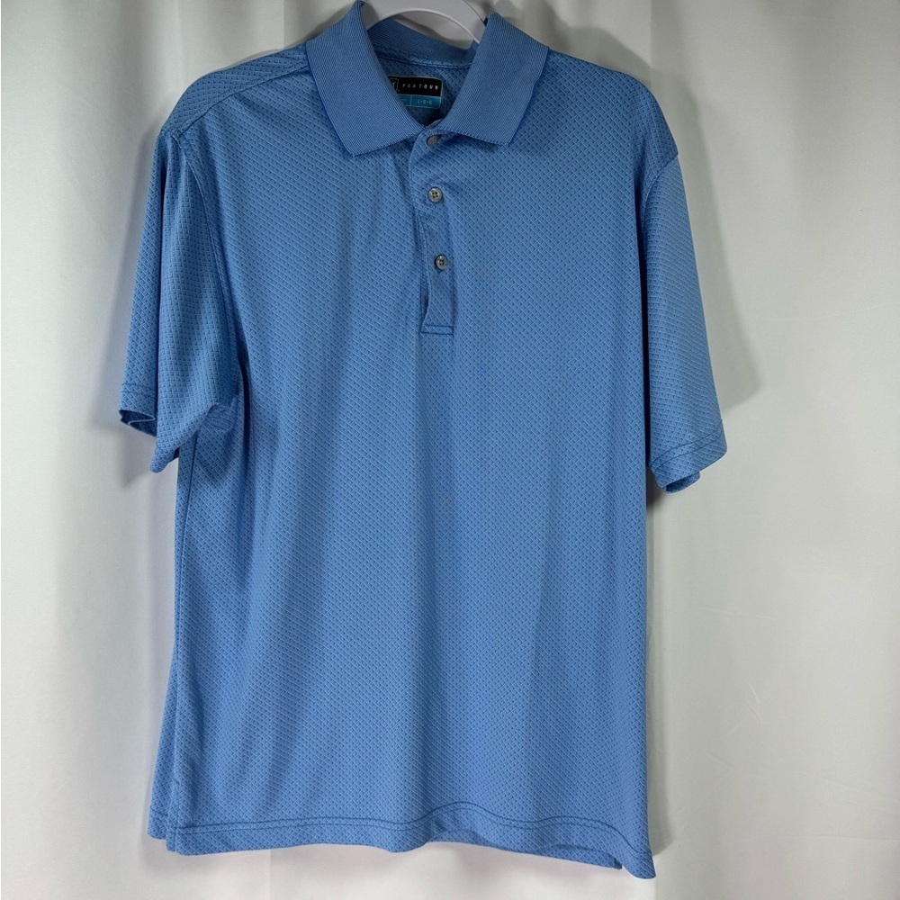PGA Tour Light Blue Print Polo Shirt L